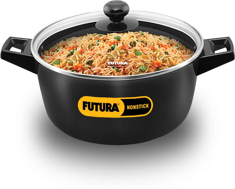 Hawkins Cook n Serve Bowl with Glass Lid (INCB50G) Sauce Pan 28 cm diameter with Lid 5 L capacity(Hard Anodised, Non-stick, Induction Bottom)