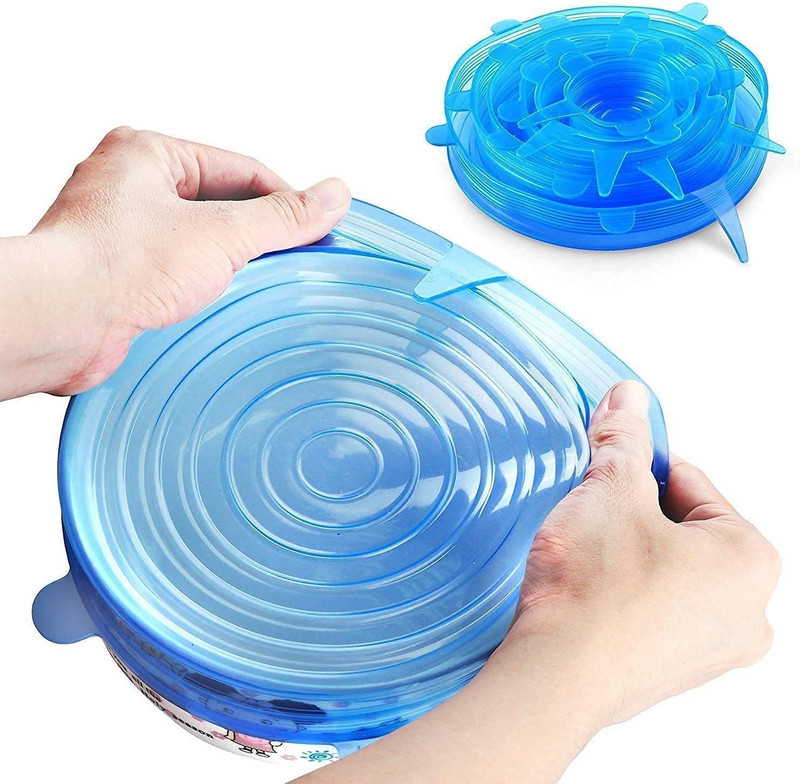 MOBONE Top On lids are food safe and a great way to eliminate 7.3 inch, 6.3 inch, 5.5 inch, 4.3 inch, 3.5 inch, 2.6 inch Lid Set, Pack of 6(Silicone)
