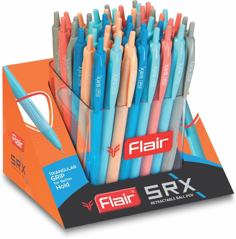 FLAIR SRX 0.7 mm Retractable Ball Pen Stand | Triangular Body Design For Better Grip Ball Pen(Pack of 50, Ink Color - Blue)