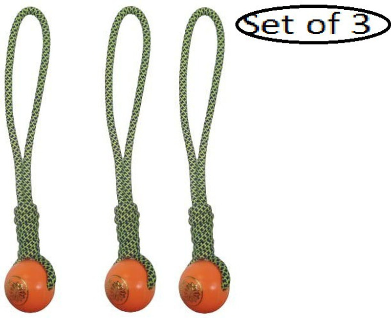 DogTrust Plastic Ball 13" Inch Handle Rope Toys Puppy Toys Chew Toys Dog Toys Teething Toys (Color May Vary, Pack of 3) Cotton Chew Toy, Soft Toy, Tough Toy For Dog & Cat