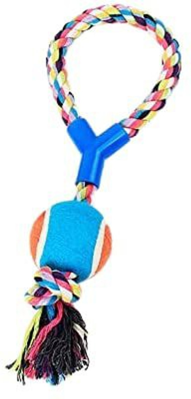 DogTrust Interactive Toy Rope Handle with Rubber Ball, Fetch, Chew, Tug Toy (Color May Very 1PCS Set) Cotton Chew Toy, Soft Toy, Tough Toy For Dog & Cat