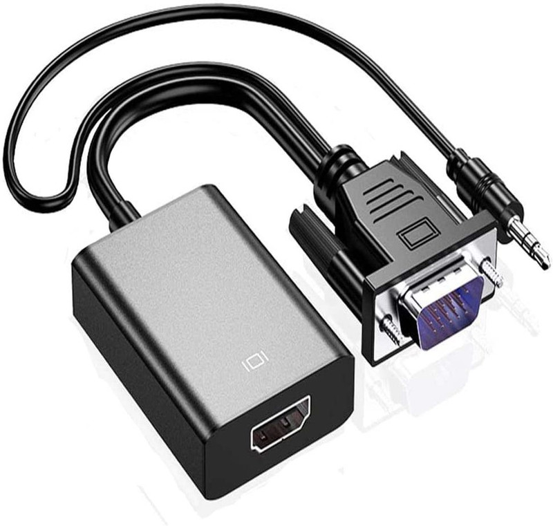 microware 1080p VGA to HDMI Adapter with 3.5mm Audio Projector, HDTV, Laptop, Set Top Box Media Streaming Device(Black)