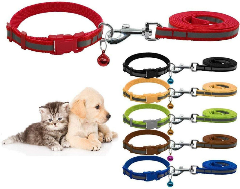 W9 Set of 2 Nylon Leash with Collar Set for Puppy-Small -1.5 cm (Blue-Red) 121 cm Dog & Cat Strap Leash(Blue, Red)