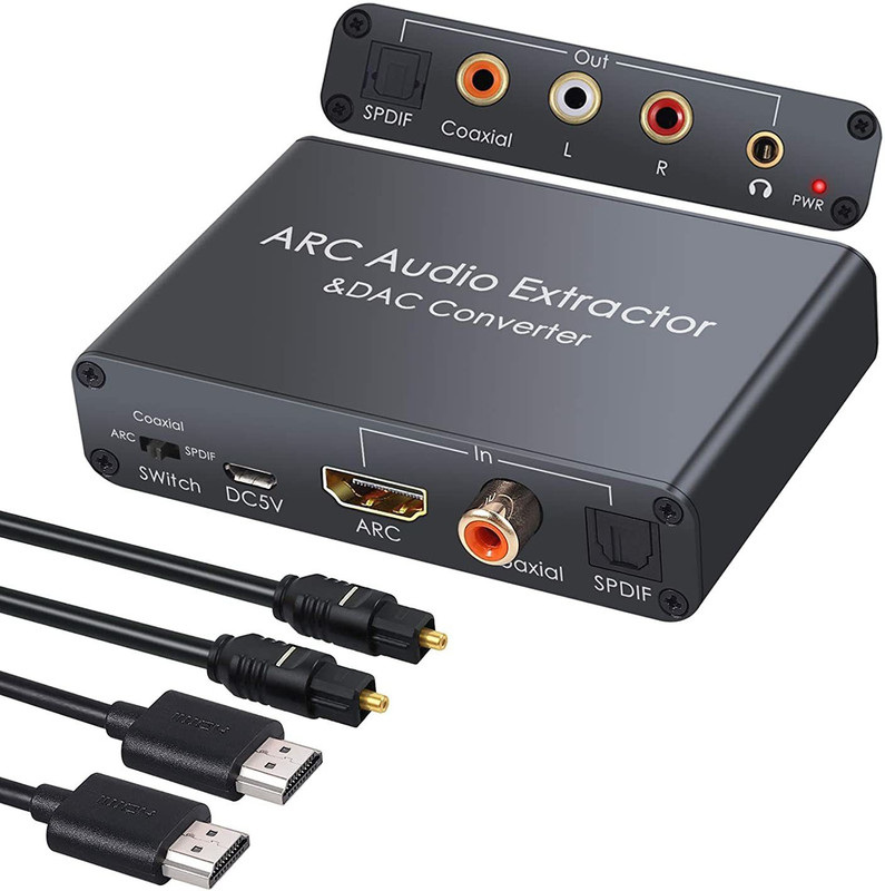 microware ARC Audio Extractor with Digital Optical TOSLINK SPDIF/Coaxial and Analog 3.5mm L/R Stereo Audio Converter for HDTV Soundbar Speaker Amplifier, HDMI ARC Adapter Media Streaming Device(Black)
