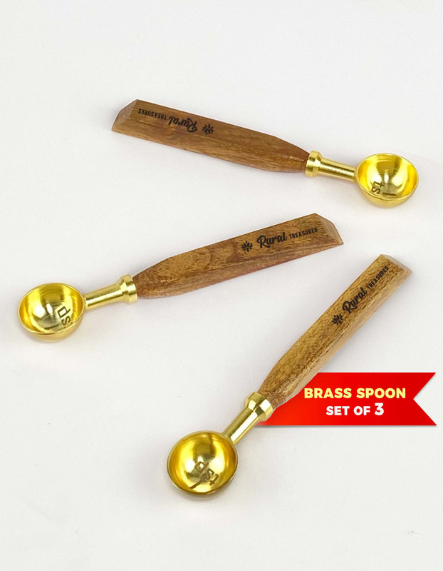 Rural Treasures Brass, Wooden Measuring Spoon Set(Pack of 6)