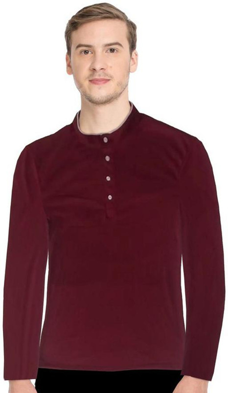 H E ADOCK Solid Men Henley Neck Maroon T-Shirt