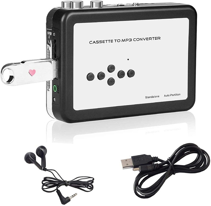 microware Cassette Player Recorder?Cassette to MP3 Converter, Walkman Cassette Tapes Conversion to MP3 / CD / USB Storage via USB Flash Driver?with Earphones, Volume Control, No PC Required MP3 Player(Silver, 2.4 Display)