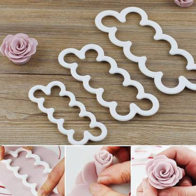 JAMBOREE Set of 3 Cake Decorating Rose Cutter Fondant Cookie Cutter Rose Flower Maker Cookie Cutter(Pack of 3)