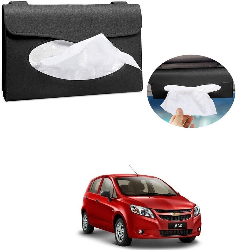 AXWee Car Tissue Holder, Sun Visor Napkin Holder, Tissue Box Holder, PU Leather Tissue Box, Backseat Tissue Purse Case Holder Black For Chevrolet Sail UVA Vehicle Tissue Dispenser(Black)