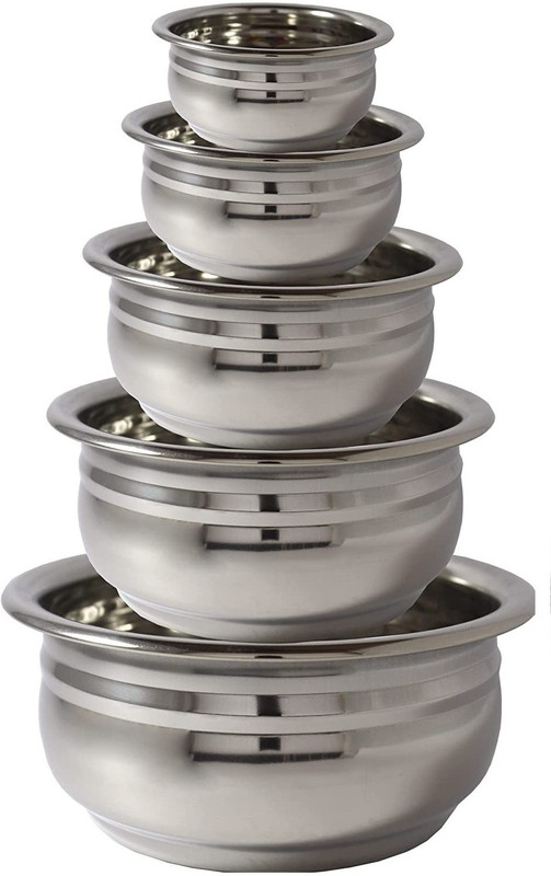 Nirvika Steel handi set Cookware set urli /biryani handi pot pan/tope/serveware/storeware steel handi set of 5 Piece 2.1 L, 1.6 L, 1.1 L, 0.8 L, 0.5 L (Gas and Induction compatible Stainless Steel, Non-stick) Cookware Set (Stainless Steel, 5 - Piece) Handi 2.1 L, 1.6 L, 1.1 L, 0.8 L, 0.5 L(Stainless