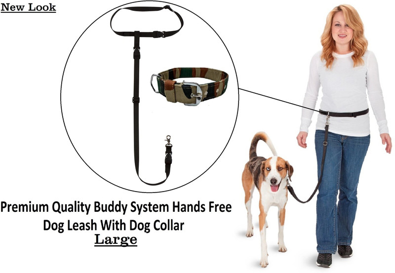 Hachiko Best Quality Dog Leash + Army Collar Buddy System Hands Free Dog Belt Leash 15 cm Dog Strap Leash (Black) For All Large Breed Dog 15 cm Dog Strap Leash(Black)