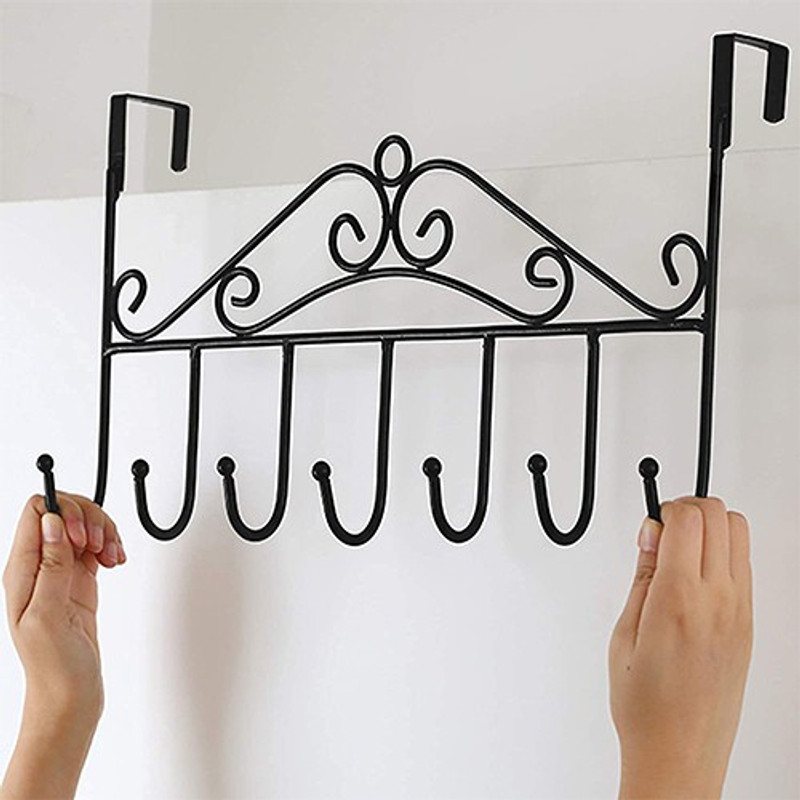 Navya Enterprise Over The Door Hanger with 7 Hooks for Clothes Purses Towel Scarf Belt Hat etc. Metal Hanging Rack Organizer NO Hole Drilling Require Door Hanger