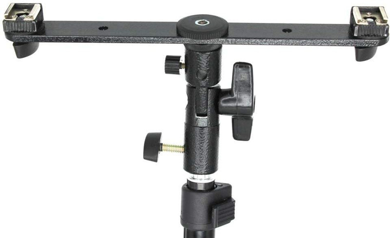 MILLETS Branded S3 Adjustable Double Flash Bracket Dual Hot Shoe Speedlight Stand Umbrella Holder Light Stand Bracket Mount 1/4" to 3/8'' for Studio Video DSLR Camera Flash Shoe Adapter