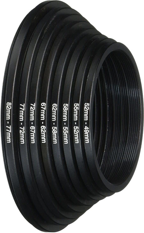 MILLETS Anodized Black Metal Step Down Ring Set, 82-77mm, 77-72mm, 72-67mm, 67-62mm, 62-58mm, 58-55mm, 55-52mm, 52-49mm Step Down Ring(82 - 49 mm)