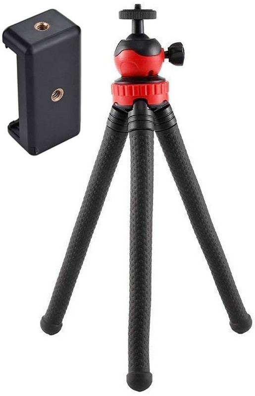 wazny Octopus Foldable Flexible Tripod gorilla Stand with Universal Mobile Holder for Selfies Vlogging Streaming Photography Compatible With All Smartphones, Action Cameras, Go Pro and DSLR Tripod Ball Head, Tripod Bracket, Tripod Kit(Black, Supports Up to 1500 g)