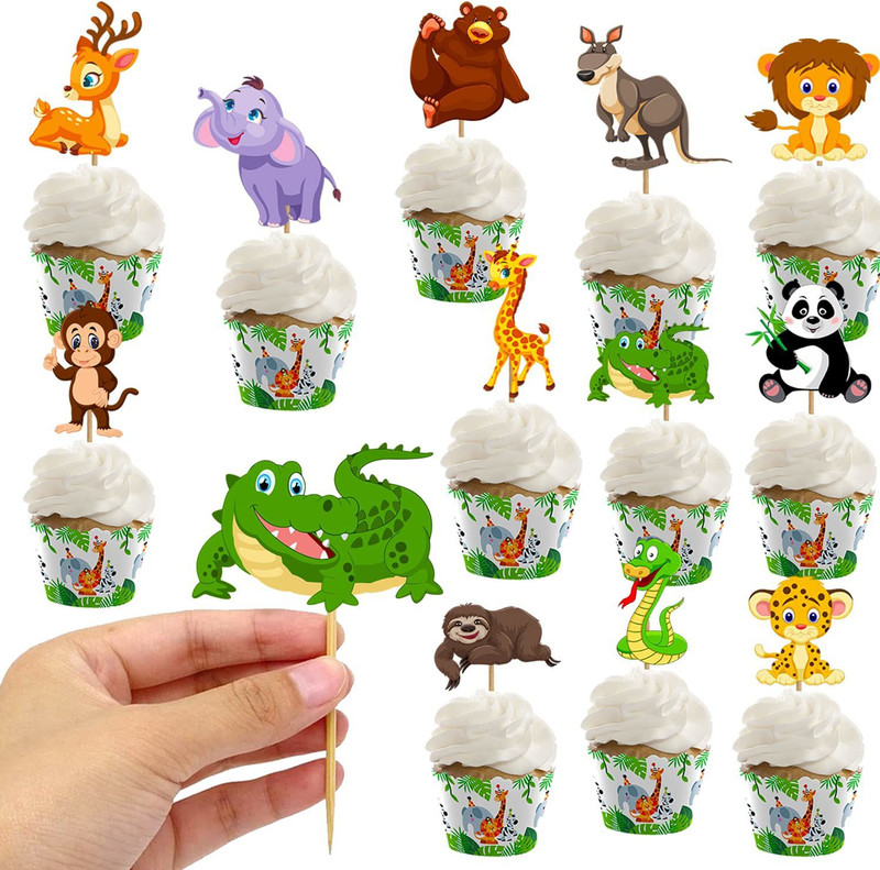 Party Propz Cake Topper Jungle Theme / Animal Cake Topper Decoration - 12Pcs Jungle Theme Cake Topper For Girls Boys Kids Baby - Cup Cake Topper Decoration, Cupcake Toppers Forest Pick, Jungle Theme Birthday Decoration, Animal Theme Cupcake Topper(Multicolor Pack of 12)