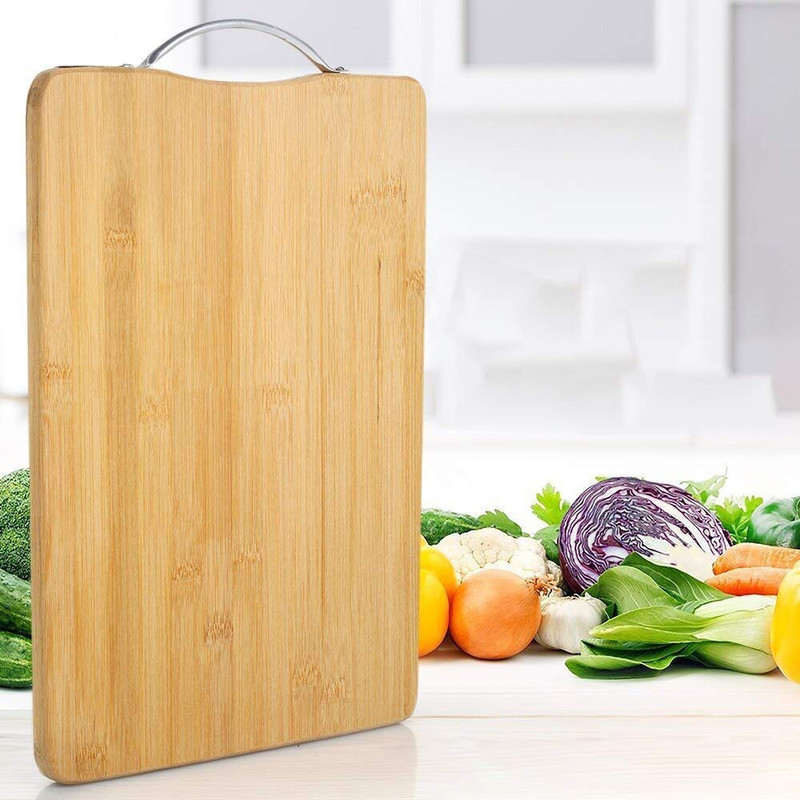 Alpyog Kitchen Non-slip vegetable and fruit natural bamboo wood serving chopping pad with stainless steel handle Wooden Cutting Board(Brown Pack of 1 Dishwasher Safe)