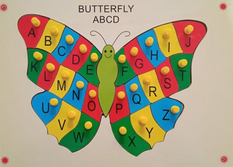 MECDOIT INTERNATIONAL Wooden Butterfly Jigsaw Puzzle 3D Blocks | A - Z Alphabet | Kids Educational Jigsaw Puzzle Toy (26 Pieces)(Multicolor)