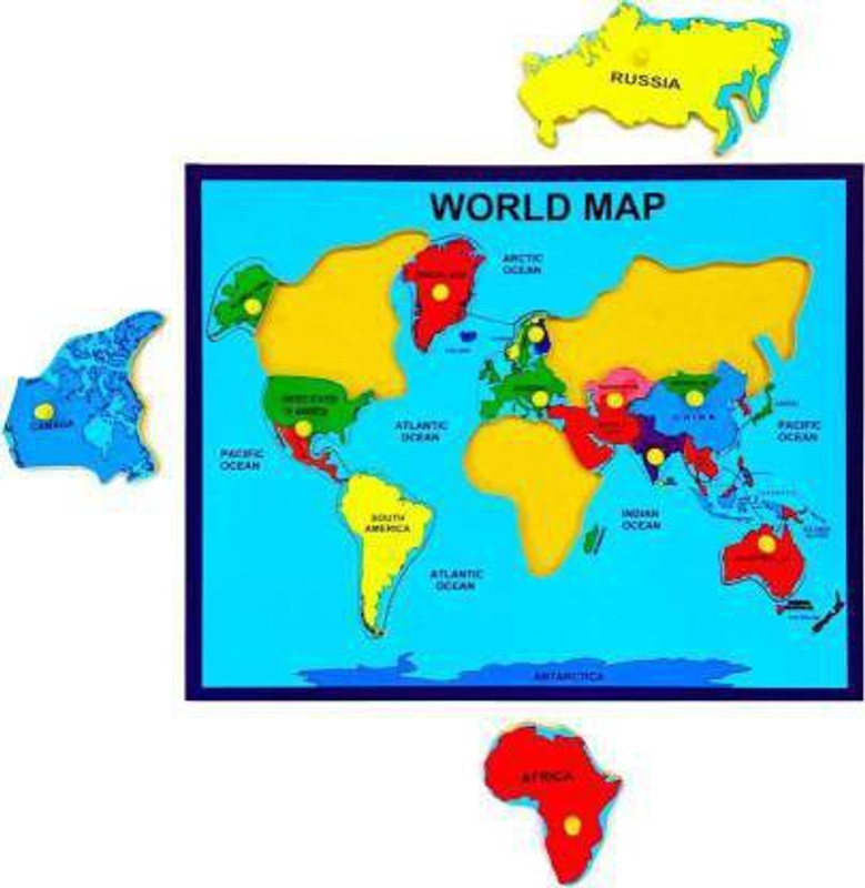 MECDOIT INTERNATIONAL Wooden General Knowledge Map Of World Puzzle For kids learning and home décor (13 Pieces)(Multicolor)