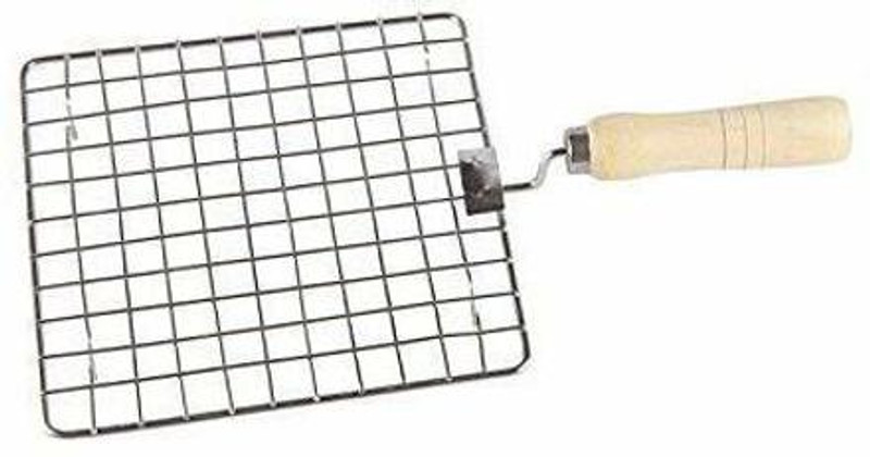 SUPREETI Stainless Steel Roaster Tandoor Paneer Roti Roaster Net Jali Papad Jali Barbecue Grill with Wooden Handle,and stainless steel tong , chimta Roti maker Square set of 2 1 kg Roaster(Silver)