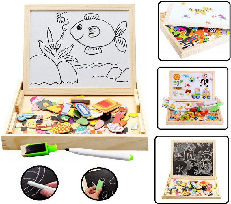 CrazyBuy Spells Happily Magnetic Puzzle Drawing Wooden Dual Board Set for Childrens(Multicolor)