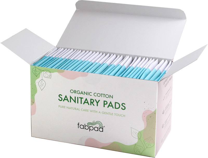 FabPad Organic Cotton Ultra Thin Rash Free Biodegradable Eco-Friendly Sanitary Pads Period Napkins with Disposable Cover (Heavy Flow, Pack of 30) Sanitary Pad(Pack of 30)