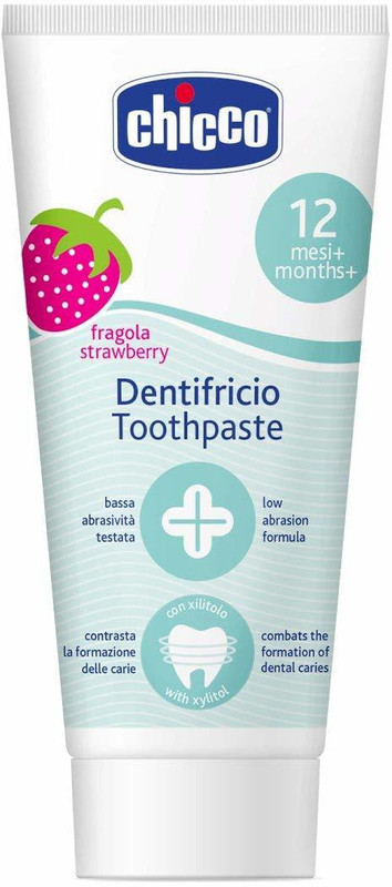Chicco Toothpaste, Strawberry Flavour for 12m+ Baby, Fluoride-free, Preservative-free,Cavity Protection (50 millilitre) Toothpaste(50 ml)
