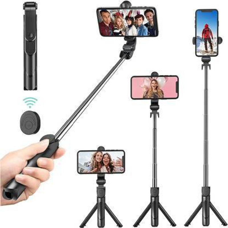 Planetoid Tripod Selfie Stick with Wireless Remote and 2 Level Fil Light for Making Videos Tripod(Black, Supports Up to 1000 g)