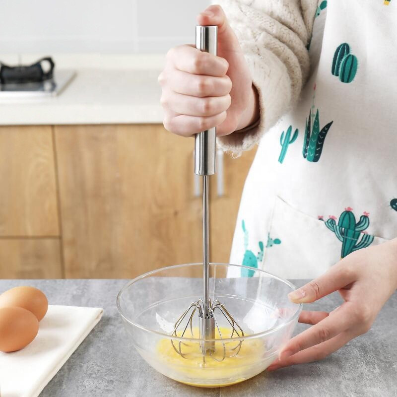 MobFest ® Durable Semi-automatic Hand Pressure Rotating Whisk Manual Egg Beater Stainless Steel Balloon Whisk