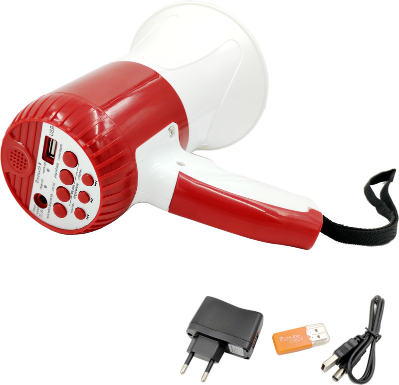 Ekavir Handheld Megaphone: Loudspeaker with Recording Megaphone 50W announcement Bluetooth Speaker Rechargeable Megaphone Indoor, Outdoor USB and memory card input. Talk, record, play, siren, music Indoor, Outdoor PA System(50 W)
