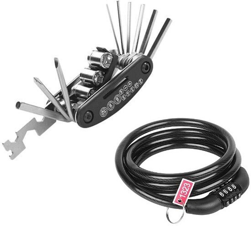 GADGET DEALS Combo of Non-Resettable 4-Digit Number Lock, Repair Tool Bike Pocket Folding 16in1 Cycle Lock