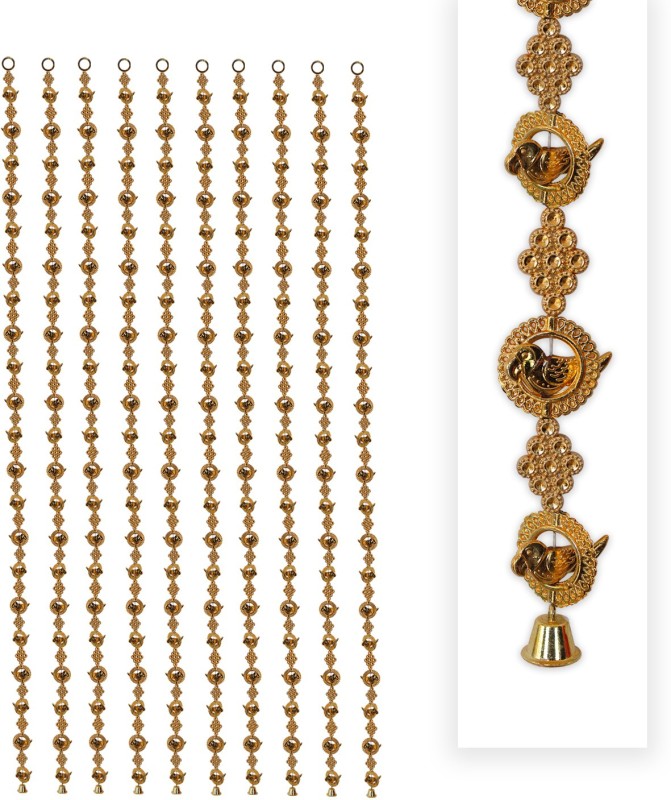 iHandikart Door Hanging Parrot Ring With Bell Strings, Colour Golden, (75009-A-10) Plastic Garland(Gold)