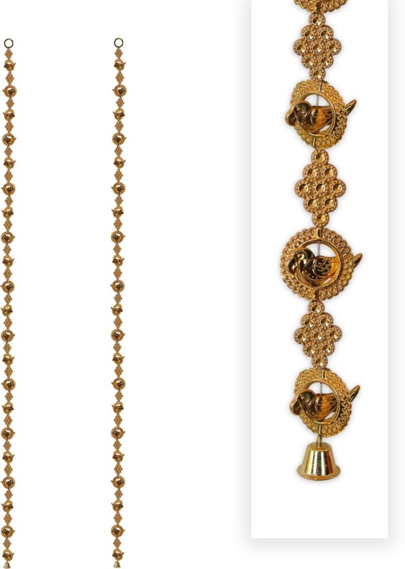 iHandikart Door Hanging Parrot Ring With Bell Strings, Colour Golden, (75009-A-2) Plastic Garland(Gold)