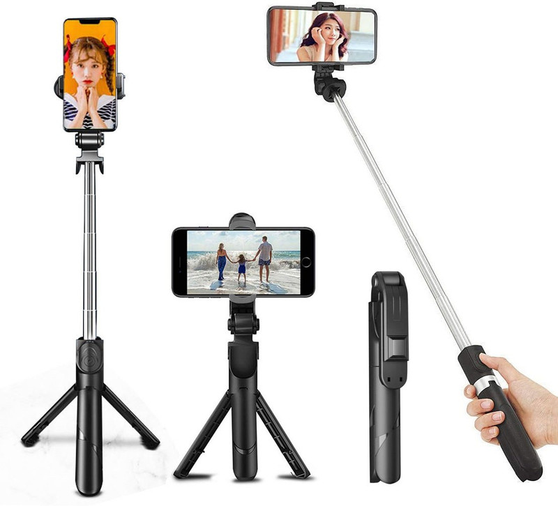 G2L Selfie Stick with Bluetooth Remote for Selfies, Live Broadcast, Vlogging, Monopod, Tripod(Black, Supports Up to 1500 g)