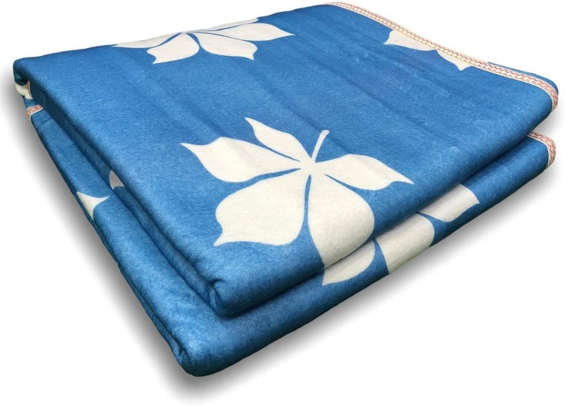 Kreative Marche Solid Double Electric Blanket for Heavy Winter(Woollen Blend, Blue)
