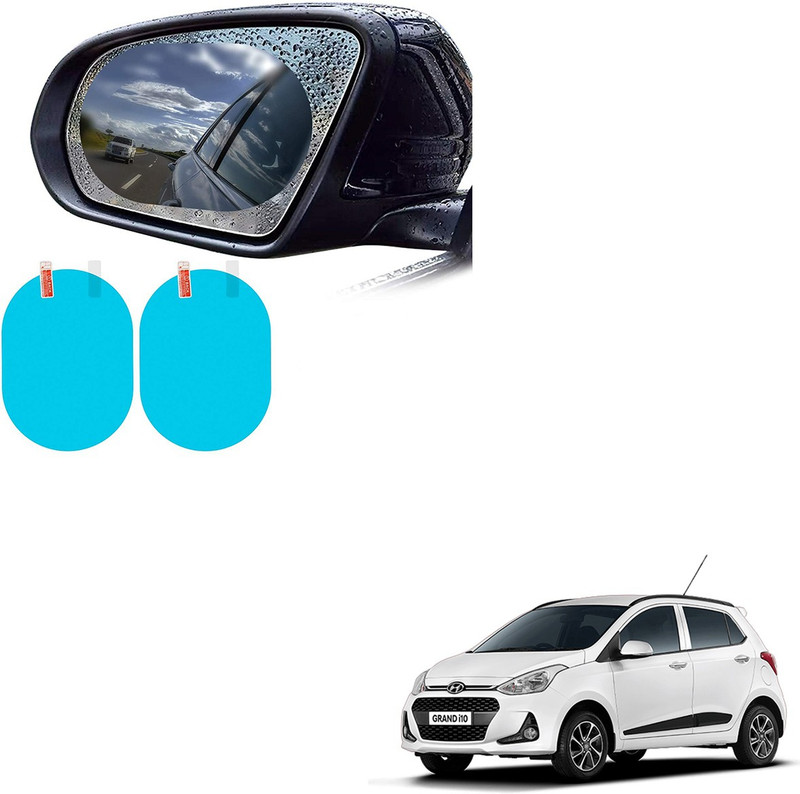 SEMAPHORE Oval Car Rearview Mirror Protective Film Rainproof Glass Anti Fog Anti-Glare Clear Film(2pcs) Compatible With Hyundai i10 Car Mirror Rain Blocker(Blue)