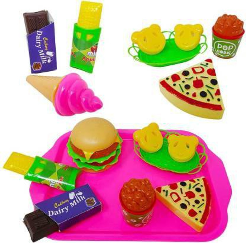 ANANYA SHOP Pizza Party Fast Food Pretend Cooking & Cutting Play Set Toy for Kids Pretend Play Cooking Toys Kitchen Play Set for Kids Girls and Boys multi Color