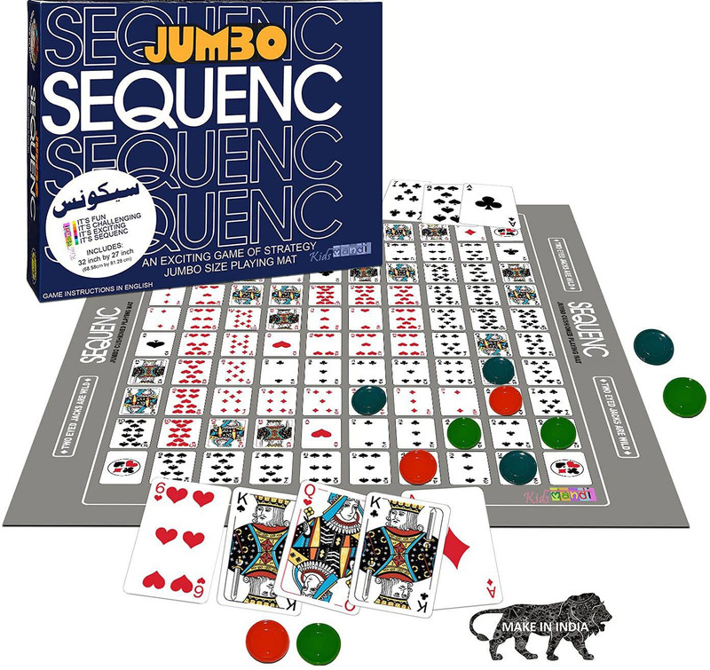 Kids Mandi Make a Jumbo Sequence Strategy Game - Comes with 32 Inch by 27 Inch Jumbo Size Playing Mat, Cards and Chips Strategy & War Board Game