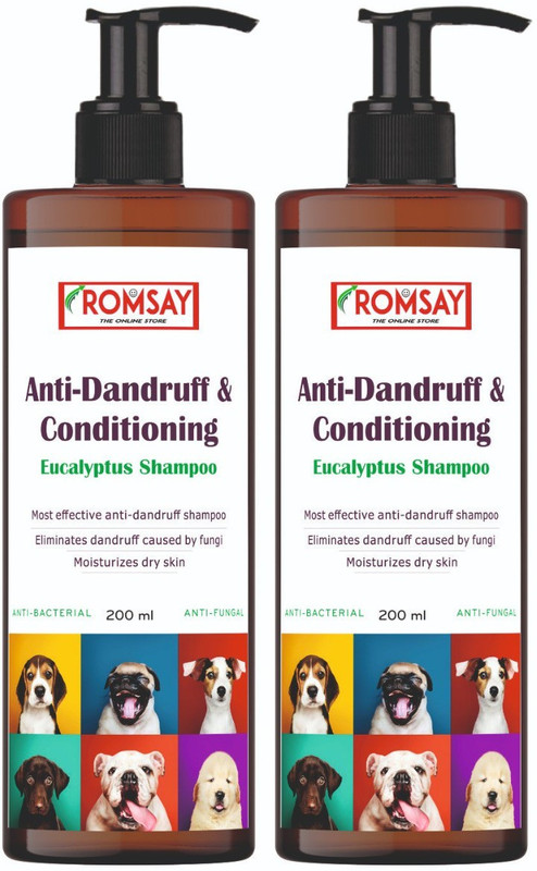ROMSAY Anti-Dandruff & Conditioning Eucalyptus Shampoo Most effective Anti-Dandruff Shampoo Eliminates Dandruff Caused By Fungi Moisturizes Dry Skin Dog Shampoo Cat Shampoo Enriched Shampoo With Aloevera And Coconut Oil Anti-dandruff, Anti-fungal, Conditioning, Whitening and Color Enhancing eucalypt