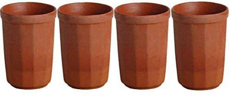 Newai (Pack of 4) Clay Designer Glasses for Drinking Water, Juice, milk glass pack of 4 Glass Set Water/Juice Glass(300 ml, Glass, Brown)
