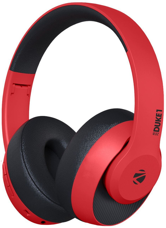ZEBRONICS Zeb-Duke 1, Wireless Headphones, 34Hrs* Backup, AUX, Dual Pairing, 40mm Drivers Bluetooth(Red, On the Ear)