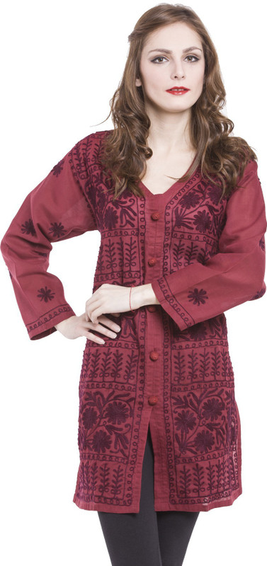 SAADGI Women Chikan Embroidery Straight Kurta(Maroon) SAADGI Women Chikan Embroidery Straight Kurta(Maroon)