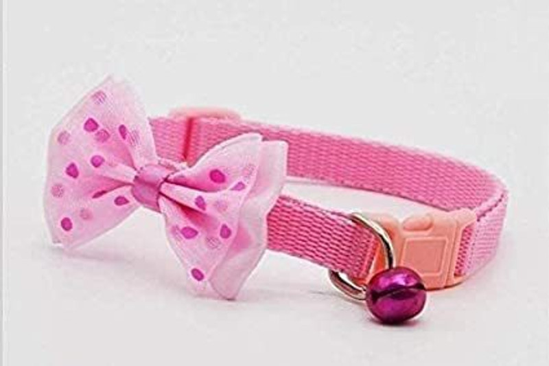 DogTrust Small Dog & Cat 10 mm Cute Bow-tie Nylon Adjustable Collar with Bell for All Breed Small Dog Pet Puppy Cat Kitty Nylon Collar. (Pink) Bell Dog & Cat Collar Charm(Pink, Round)