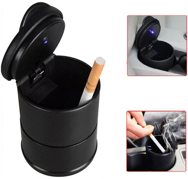 AUTO PEARL Cigarette Ashtray Portable with Blue LED for Car,Home & Office Black Plastic Ashtray(Pack of 1)