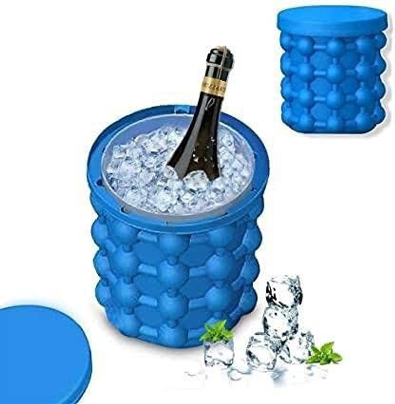 MM JUNCTION 1 L Silicone Silicone Ice Cube Maker Genie Space Saving Ice Cube Makers for Home, Party and Picnic Ice Bucket(Blue)