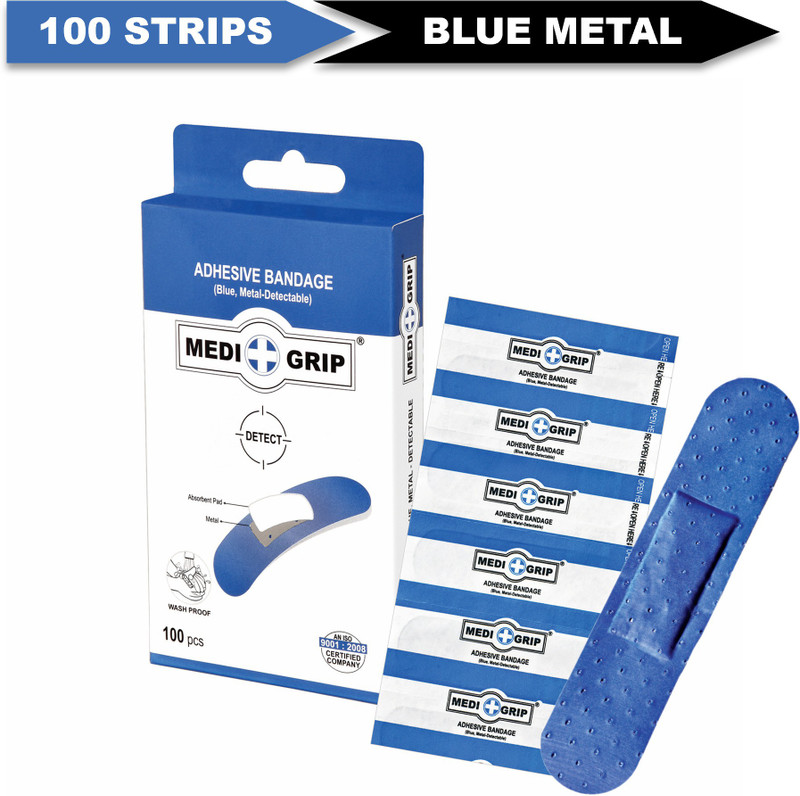 Medigrip Blue, Metal Detectable Adhesive Band Aid(Set of 100)