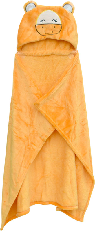 The Little Lookers Embroidered Single Hooded Baby Blanket for  Mild Winter(Woollen Blend, Yellow)