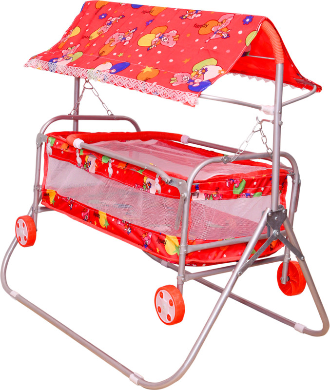 STEELOART Baby cradle With strong Metal body fram and beautiful design Buggy Pram(Multi, Red)