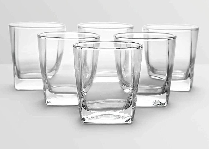 Virya (Pack of 6) Whiskey Glasses Set of 6 Pcs- 250 ml Bar Glass for Drinking Bourbon, Whisky Glass Set Whisky Glass(250 ml, Glass, Clear)