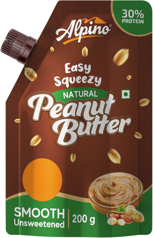 ALPINO Easy Squeezy Natural Peanut Butter Smooth | Unsweetened |(200 g)